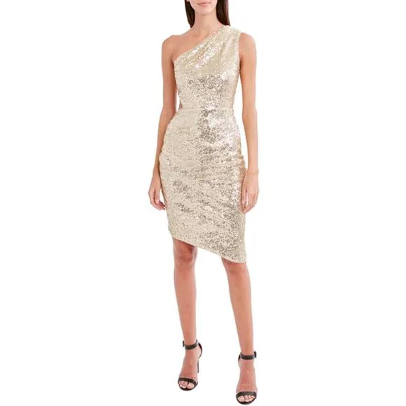 BCBG MAX AZRIA ASYMMETRIC SEQUINED ONE SHOULDER COCKTAIL DRESS SMALL - Main Image
